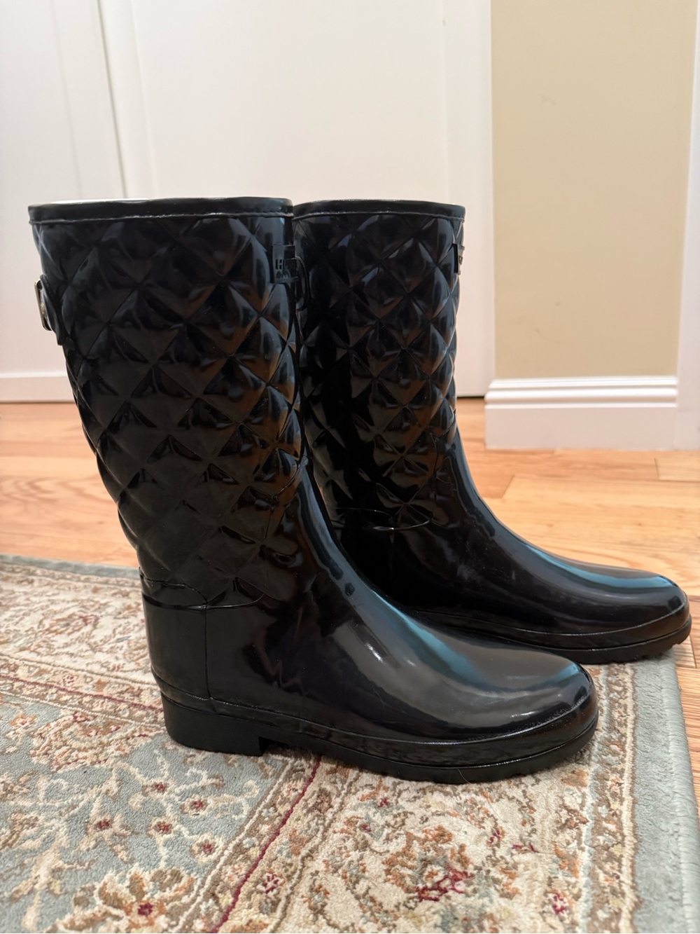 [NEW] Hunter Original Refined High Gloss Quilted Waterproof Rain Boot Black W9